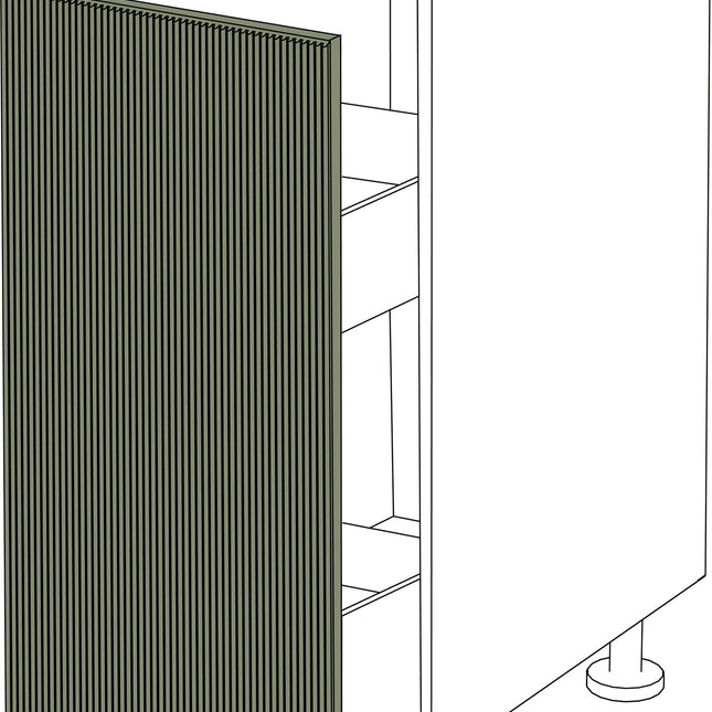 Ausziehbarer Unterschrank mit hellgrüner, linierter IKEA Metod Front in Holz Fein Optik, 20x80 cm. - NovaFronten - Küchen Fronten - Liniert - Holz Fein - Unterschrank ausziehbar