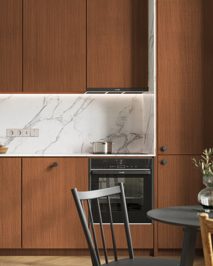 Moderne IKEA Metod Küchenfronten in rustikalem Holz mit warmem Braunton und schwarzen Griffen. - NovaFronten - Küchen Fronten Konfigurator - Standard - Holz Rustikal