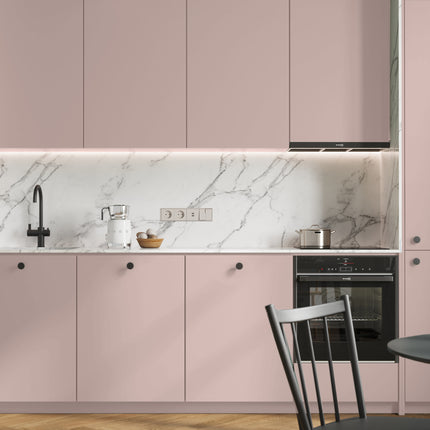 Moderne IKEA Metod Küchenfronten in mattem Rosa mit grifflosem Design und Marmor-Arbeitsplatte. - NovaFronten - Küchen Fronten Konfigurator - Standard - Matt