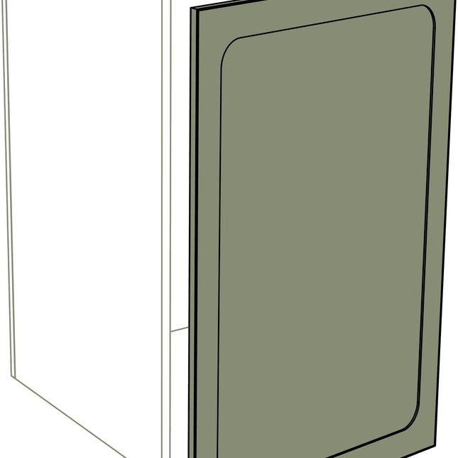 Mattgrüne IKEA Metod Fronten Küchenrahmen-Tür mit ovalem Design, 3 cm Erweiterung rechts. - NovaFronten - Küchen Fronten - Rahmen (oval) - Matt - Tür Erweiterungen + 3 cm (rechts)